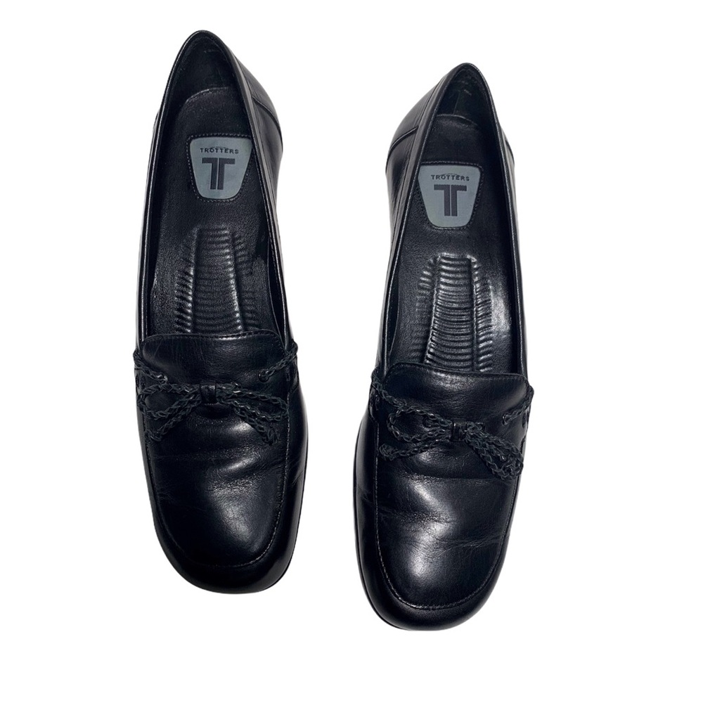 Totters Black Leather Braided Bow Block Loafers